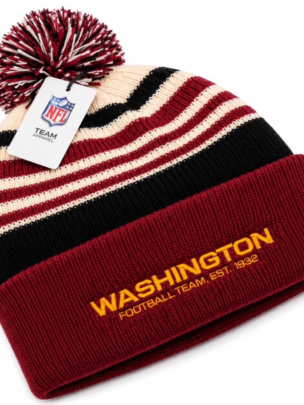Washington Football Team NFL Pom Pom Knit Beanie – Burgundy, Gold & White | New
